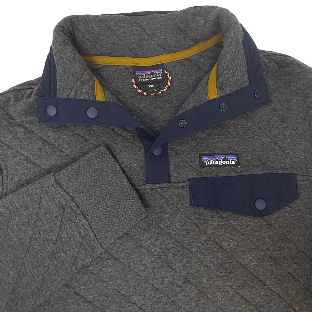 Patagonia Mens XXS Cotton Quilt Snap-T Pullover Forge Grey 25371 Quilted Sweater